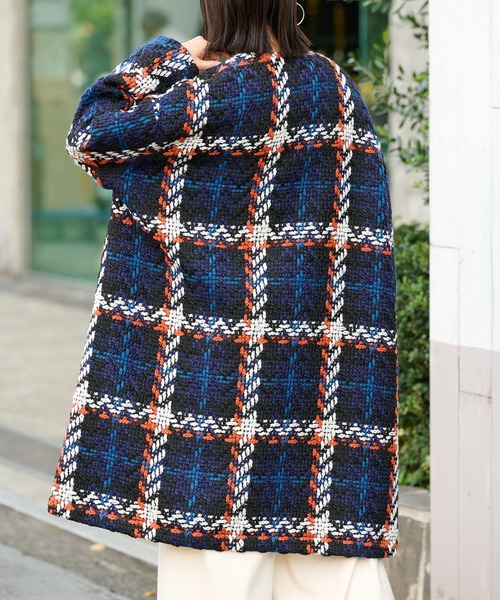 BONbazaar（ボンバザール）の「《こんなコート持ってない！》チェックコート（ノーカラーコート・レディース・オフホワイト/ブラック・FREE）」の16枚目の写真