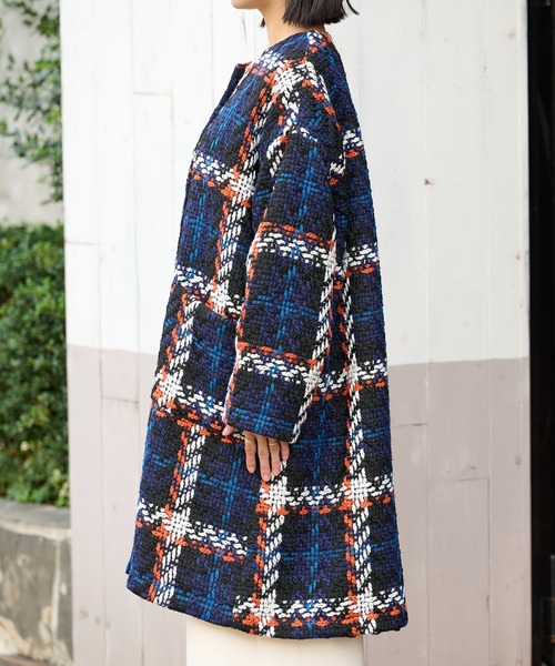 BONbazaar（ボンバザール）の「《こんなコート持ってない！》チェックコート（ノーカラーコート・レディース・オフホワイト/ブラック・FREE）」の13枚目の写真