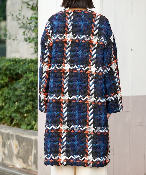 BONbazaar（ボンバザール）の「《こんなコート持ってない！》チェックコート（ノーカラーコート・レディース・オフホワイト/ブラック・FREE）」の6枚目の写真