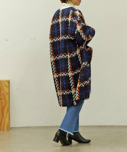 BONbazaar（ボンバザール）の「《こんなコート持ってない！》チェックコート（ノーカラーコート・レディース・オフホワイト/ブラック・FREE）」の21枚目の写真