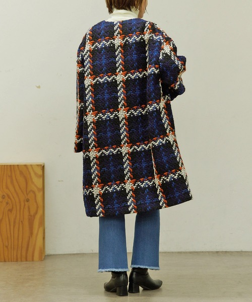 BONbazaar（ボンバザール）の「《こんなコート持ってない！》チェックコート（ノーカラーコート・レディース・オフホワイト/ブラック・FREE）」の17枚目の写真