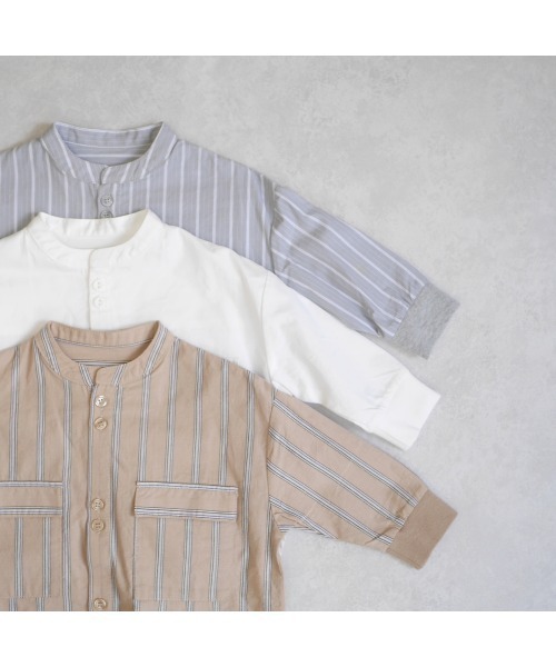 MAKE YOUR DAY(メイクユアデイ)の「バンドカラー長袖シャツ■80~140cm(シャツ/ブラウス・キッズ・サックスブルー/オフホワイト/グレー/ベージュ・90/100/110/120/130/140/80)」の3枚目の写真