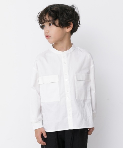 MAKE YOUR DAY(メイクユアデイ)の「バンドカラー長袖シャツ■80~140cm(シャツ/ブラウス・キッズ・サックスブルー/オフホワイト/グレー/ベージュ・90/100/110/120/130/140/80)」の1枚目の写真