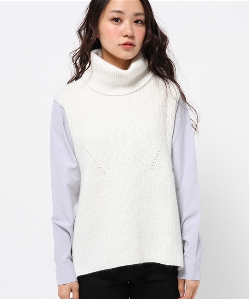 Torrazzo Donna（トラッゾドンナ）の「TORRAZZO DONNA ハイネック×シャツ切替ニット（ニット/セーター・レディース・ライトグレー/ホワイト・FREE）」の3枚目の写真