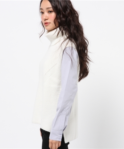Torrazzo Donna（トラッゾドンナ）の「TORRAZZO DONNA ハイネック×シャツ切替ニット（ニット/セーター・レディース・ライトグレー/ホワイト・FREE）」の5枚目の写真