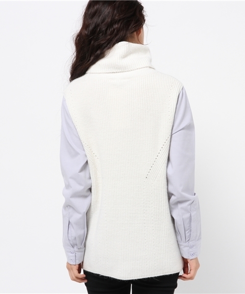 Torrazzo Donna（トラッゾドンナ）の「TORRAZZO DONNA ハイネック×シャツ切替ニット（ニット/セーター・レディース・ライトグレー/ホワイト・FREE）」の4枚目の写真