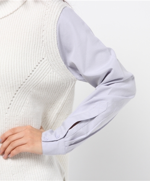 Torrazzo Donna（トラッゾドンナ）の「TORRAZZO DONNA ハイネック×シャツ切替ニット（ニット/セーター・レディース・ライトグレー/ホワイト・FREE）」の8枚目の写真