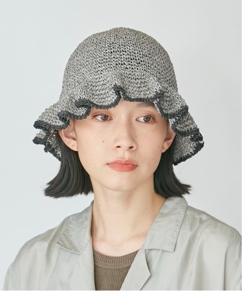 OVERRIDE（オーバーライド）の「OVERRIDE PAPER KOMA SCALLOP HAT（ハット・レディース・ブラウン/ライトグリーン/ダークグレー・M/57.5cm）」の4枚目の写真
