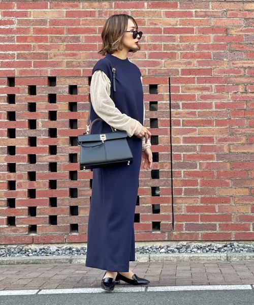 ReNorm（リノーム）の「【pocoコラボ】ストレッチポンチOPセットアップ（ワンピース・レディース・ベージュ/ネイビー・フリー）」の9枚目の写真