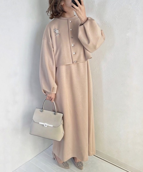 ReNorm（リノーム）の「【pocoコラボ】ストレッチポンチOPセットアップ（ワンピース・レディース・ベージュ/ネイビー・フリー）」の13枚目の写真