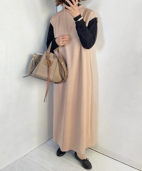 ReNorm（リノーム）の「【pocoコラボ】ストレッチポンチOPセットアップ（ワンピース・レディース・ベージュ/ネイビー・フリー）」の14枚目の写真