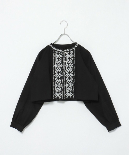 notch.（ノッチ）の「フロント刺繍ショートブラウス（シャツ/ブラウス・レディース・ブラック/オフホワイト・M）」の15枚目の写真