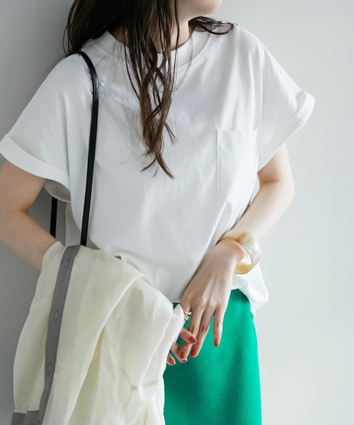 DISCOAT（ディスコート）の「USコットンポケ付フレンチTシャツ（Tシャツ/カットソー・レディース・チャコールグレー/ライトグレー/スカイブルー/オフホワイト/ライム/オレンジ/モカ・MEDIUM/LARGE）」の20枚目の写真