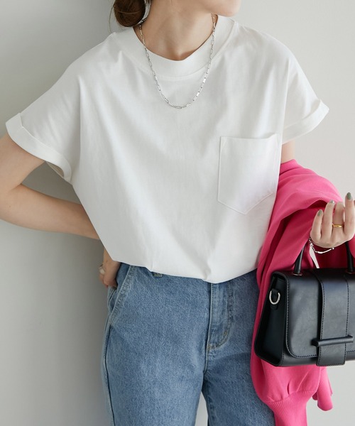 DISCOAT（ディスコート）の「USコットンポケ付フレンチTシャツ（Tシャツ/カットソー・レディース・チャコールグレー/ライトグレー/スカイブルー/オフホワイト/ライム/オレンジ/モカ・MEDIUM/LARGE）」の8枚目の写真