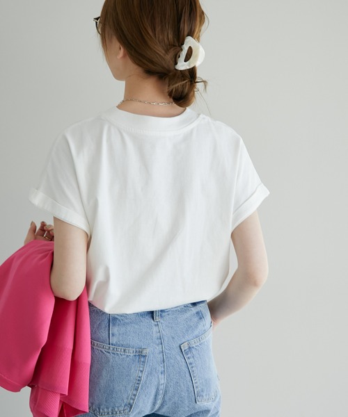 DISCOAT（ディスコート）の「USコットンポケ付フレンチTシャツ（Tシャツ/カットソー・レディース・チャコールグレー/ライトグレー/スカイブルー/オフホワイト/ライム/オレンジ/モカ・MEDIUM/LARGE）」の10枚目の写真