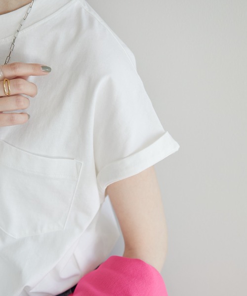 DISCOAT（ディスコート）の「USコットンポケ付フレンチTシャツ（Tシャツ/カットソー・レディース・チャコールグレー/ライトグレー/スカイブルー/オフホワイト/ライム/オレンジ/モカ・MEDIUM/LARGE）」の12枚目の写真