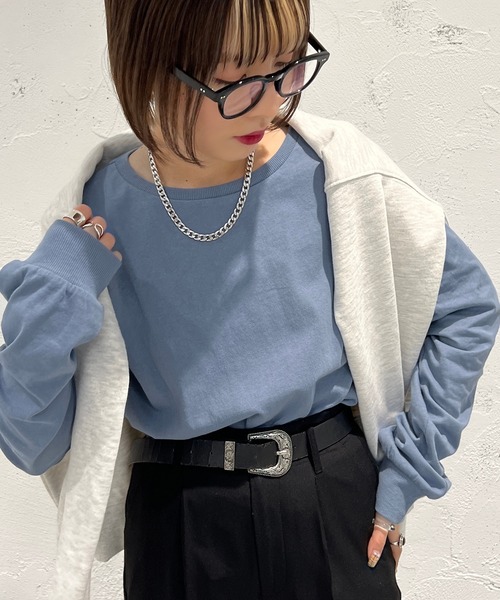 apres jour mignon(アプレジュールミニョン)の「カラーロンT【ZOZOTOWN限定アイテム】(Tシャツ/カットソー・レディース・ブルー系その他/グリーン/ピンク/オフホワイト/ブラック/イエロー・X-LARGE/フリー)」の4枚目の写真