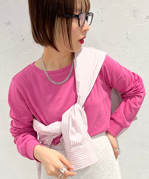 apres jour mignon(アプレジュールミニョン)の「カラーロンT【ZOZOTOWN限定アイテム】(Tシャツ/カットソー・レディース・ブルー系その他/グリーン/ピンク/オフホワイト/ブラック/イエロー・X-LARGE/フリー)」の6枚目の写真