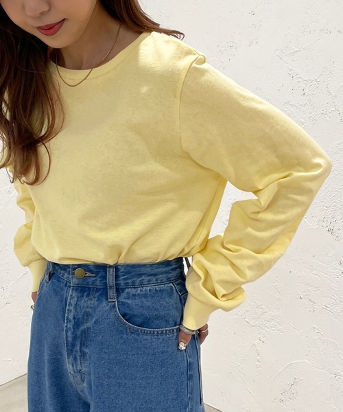 apres jour mignon(アプレジュールミニョン)の「カラーロンT【ZOZOTOWN限定アイテム】(Tシャツ/カットソー・レディース・ブルー系その他/グリーン/ピンク/オフホワイト/ブラック/イエロー・X-LARGE/フリー)」の5枚目の写真