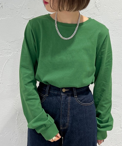 apres jour mignon(アプレジュールミニョン)の「カラーロンT【ZOZOTOWN限定アイテム】(Tシャツ/カットソー・レディース・ブルー系その他/グリーン/ピンク/オフホワイト/ブラック/イエロー・X-LARGE/フリー)」の3枚目の写真