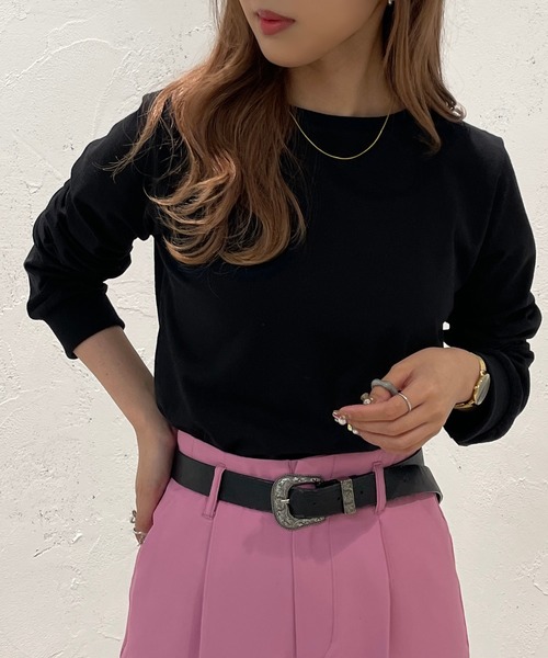 apres jour mignon(アプレジュールミニョン)の「カラーロンT【ZOZOTOWN限定アイテム】(Tシャツ/カットソー・レディース・ブルー系その他/グリーン/ピンク/オフホワイト/ブラック/イエロー・X-LARGE/フリー)」の1枚目の写真