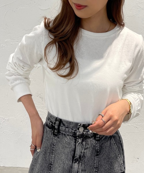 apres jour mignon(アプレジュールミニョン)の「カラーロンT【ZOZOTOWN限定アイテム】(Tシャツ/カットソー・レディース・ブルー系その他/グリーン/ピンク/オフホワイト/ブラック/イエロー・X-LARGE/フリー)」の7枚目の写真