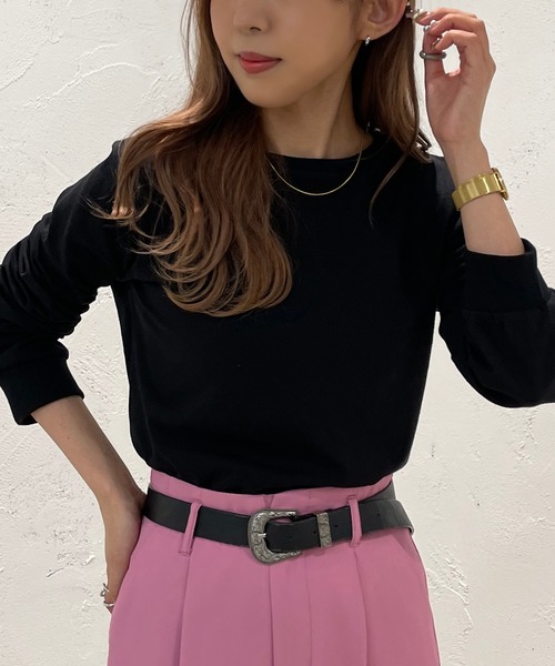 apres jour mignon(アプレジュールミニョン)の「カラーロンT【ZOZOTOWN限定アイテム】(Tシャツ/カットソー・レディース・ブルー系その他/グリーン/ピンク/オフホワイト/ブラック/イエロー・X-LARGE/フリー)」の15枚目の写真