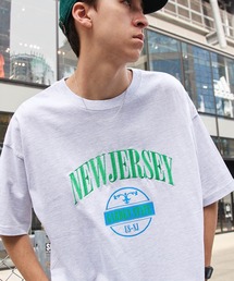 MONO-MART | ビッグシルエット カレッジロゴ ナイロン刺繍/リンガー 半袖Tシャツ(Tシャツ/カットソー)