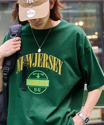 ビッグシルエット カレッジロゴ ナイロン刺繍/リンガー 半袖Tシャツ