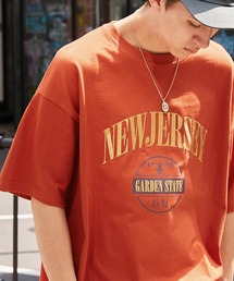 ビッグシルエット カレッジロゴ ナイロン刺繍/リンガー 半袖Tシャツ