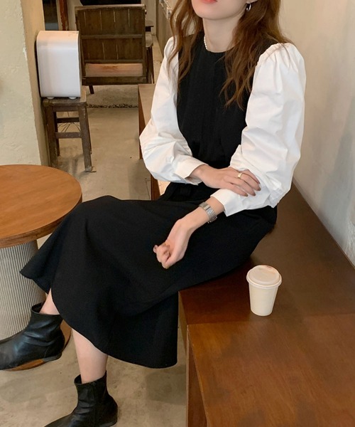 Doula Doula(ドゥーラドゥーラ)の「バイカラー切り替えワンピース(ワンピース・レディース・ブラック/ベージュ・FREE)」の5枚目の写真
