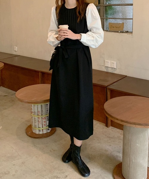 Doula Doula(ドゥーラドゥーラ)の「バイカラー切り替えワンピース(ワンピース・レディース・ブラック/ベージュ・FREE)」の9枚目の写真