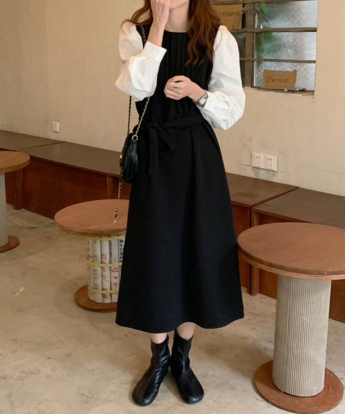 Doula Doula(ドゥーラドゥーラ)の「バイカラー切り替えワンピース(ワンピース・レディース・ブラック/ベージュ・FREE)」の13枚目の写真