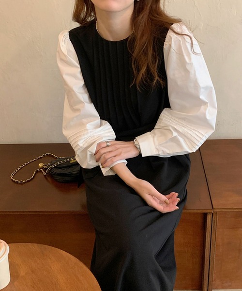 Doula Doula(ドゥーラドゥーラ)の「バイカラー切り替えワンピース(ワンピース・レディース・ブラック/ベージュ・FREE)」の6枚目の写真
