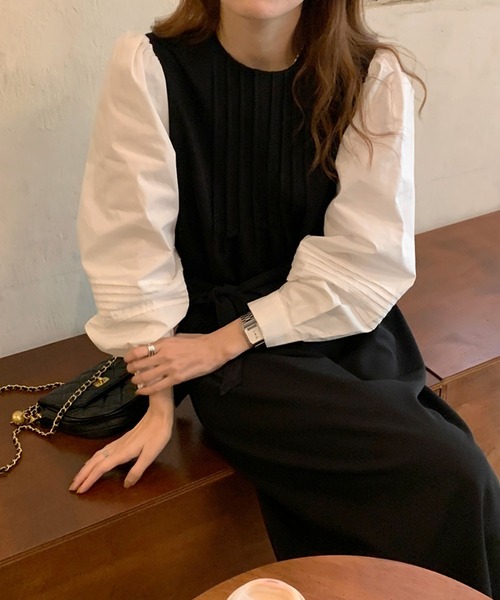 Doula Doula(ドゥーラドゥーラ)の「バイカラー切り替えワンピース(ワンピース・レディース・ブラック/ベージュ・FREE)」の10枚目の写真