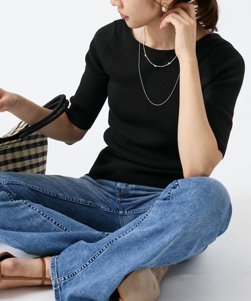 IENA（イエナ）の「レーヨンコットン RIB クルーネック プルオーバー（ニット/セーター・レディース・ピンク/ホワイト/グリーン系その他/ブラック・FREE）」の12枚目の写真