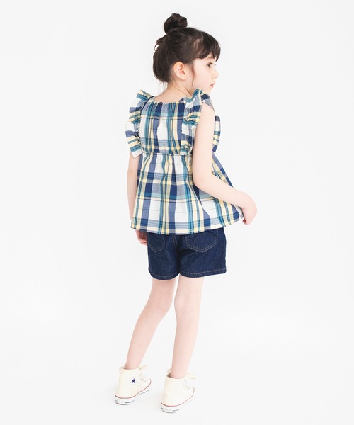 BRANSHES（ブランシェス）の「【ペア】肩フリルチェック柄チュニック（チュニック・キッズ・レッド/アイボリー・90/100/110/130/140/120/150）」の9枚目の写真