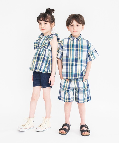 BRANSHES（ブランシェス）の「【ペア】肩フリルチェック柄チュニック（チュニック・キッズ・レッド/アイボリー・90/100/110/130/140/120/150）」の3枚目の写真
