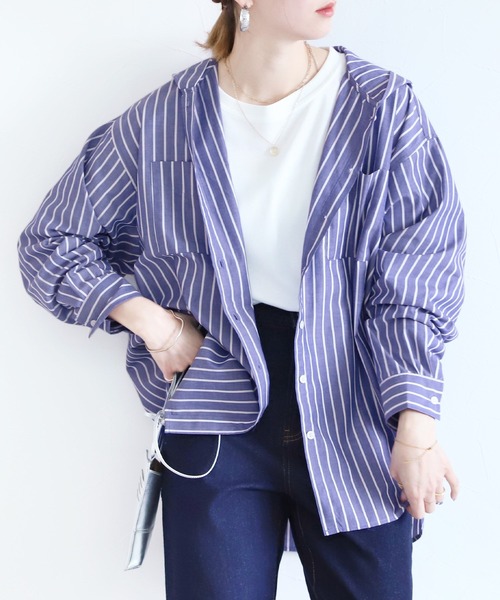 reca(レカ)の「フードビッグシャツ(シャツ/ブラウス・レディース・ホワイト系その他/ブルー系その他・FREE)」の8枚目の写真