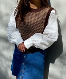 Mysa&Liina | 柄ベスト布帛ドッキングニットトップス(シャツ/ブラウス)