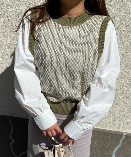 Mysa&Liina(ミーサリーナ)の「柄ベスト布帛ドッキングニットトップス(シャツ/ブラウス・レディース・ブラウン/グリーン/ブラック・FREE)」の11枚目の写真