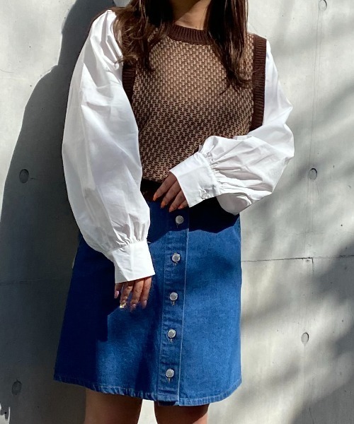 Mysa&Liina(ミーサリーナ)の「柄ベスト布帛ドッキングニットトップス(シャツ/ブラウス・レディース・ブラウン/グリーン/ブラック・FREE)」の7枚目の写真