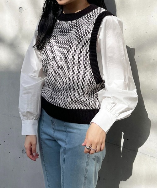 Mysa&Liina(ミーサリーナ)の「柄ベスト布帛ドッキングニットトップス(シャツ/ブラウス・レディース・ブラウン/グリーン/ブラック・FREE)」の14枚目の写真