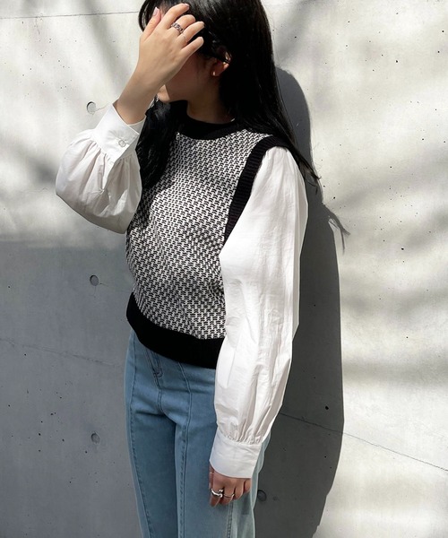 Mysa&Liina(ミーサリーナ)の「柄ベスト布帛ドッキングニットトップス(シャツ/ブラウス・レディース・ブラウン/グリーン/ブラック・FREE)」の18枚目の写真