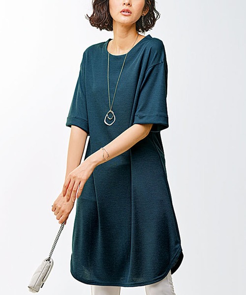 BELLUNA PLUS(ベルーナ)の「かのこ素材裾ラウンドチュニックワンピース(ワンピース・レディース・ベージュ/ワイン/レンガ/カーキ/ターコイズブルー・MEDIUM/LARGE/X-LARGE)」の3枚目の写真