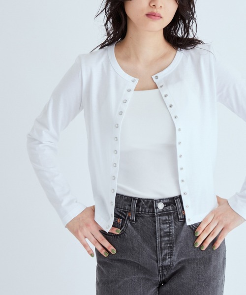 agnes b.（アニエスベー）の「【agnes b. pour ADAM ET ROPE'】CARDIGAN PRESSIONS Jersey（カーディガン/ボレロ・レディース・ホワイト/ブラック/ピンク/グリーン・S/M）」の2枚目の写真