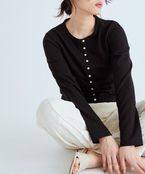 agnes b.（アニエスベー）の「【agnes b. pour ADAM ET ROPE'】CARDIGAN PRESSIONS Jersey（カーディガン/ボレロ・レディース・ホワイト/ブラック/ピンク/グリーン・S/M）」の3枚目の写真