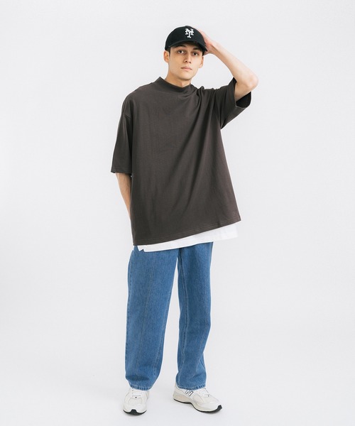 Ressaca(レサーカ)の「モックネック オーバーサイズ 半袖 無地Tシャツ(Tシャツ/カットソー・メンズ・ホワイト/チャコールグレー/ブラック/ベージュ/グレー/オレンジ/グリーン・M/L/XL)」の9枚目の写真