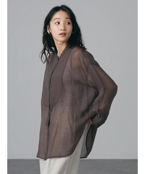 CRAFT STANDARD BOUTIQUE（クラフトスタンダードブティック）の「バンドカラーシアーシャツ　＊（シャツ/ブラウス・レディース・ブラウン/ミント・FREE）」の3枚目の写真