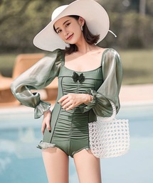 OSYAREVO（オシャレボ）の「水着 レディース 体型カバー エアリースリーブ バックシャン ギャザー ワンピース  夏 カジュアル（水着）」